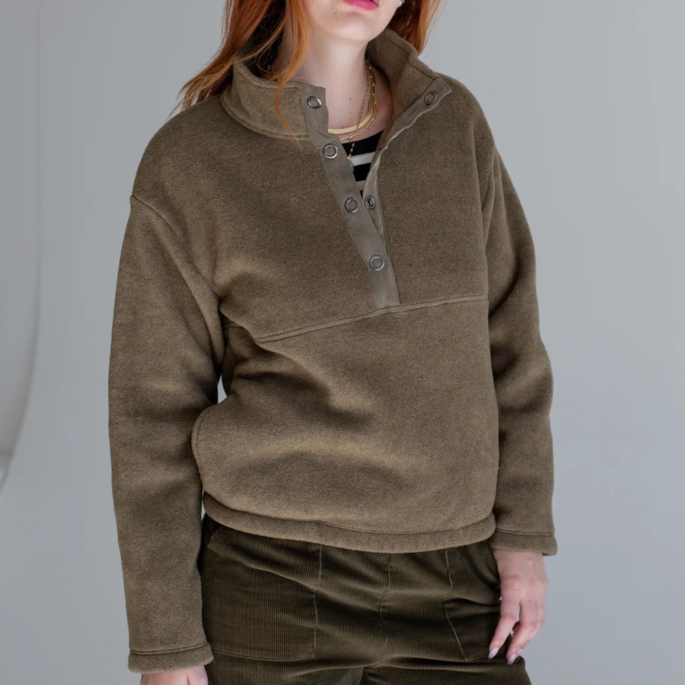 GLEE + CO Women's Lux Polar Fleece Pullover - Olive Green, Size Small